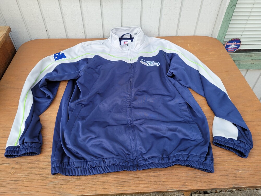 Seattle Seahawks Track Jacket Mens Large Navy Full Zipper NFL Football Sports